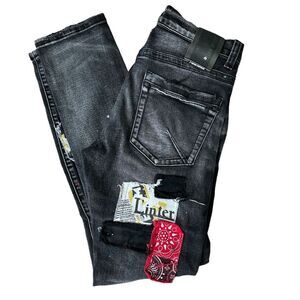 Cote De Nuits Mens Distressed Shredded Pants Patchwork Jeans Designer